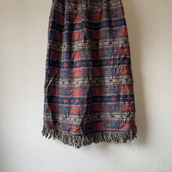 Vintage 80s Southwestern Aztec Fringe Midi Skirt Size Small - Picture 4 of 8
